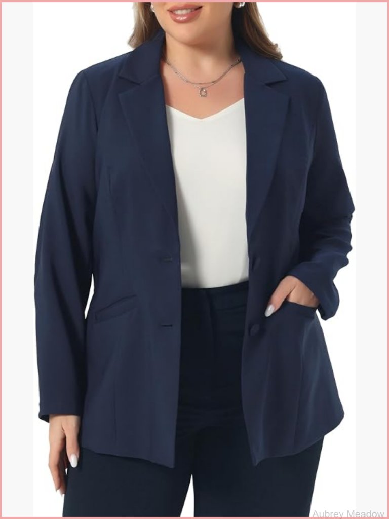 Plus Size Women Blazer Notched Lapel Business Casual Work Jacket